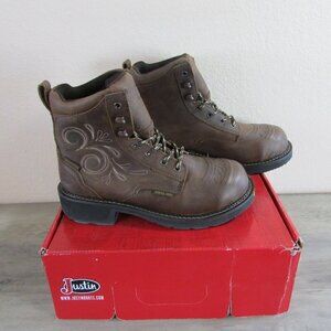 Justin Women's Katerina 6 " Waterproof Steel Toe Work Boots Aged Bark Water Buff